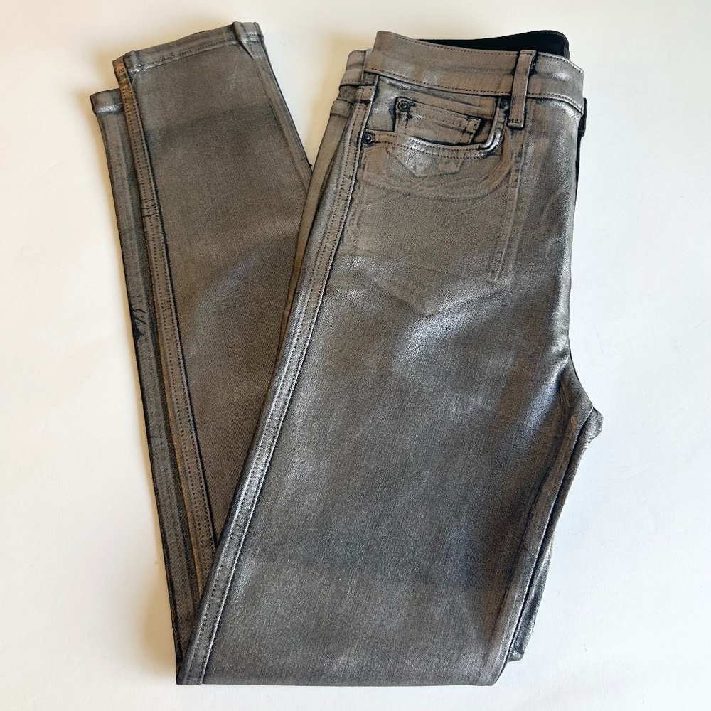 Joe’s Silver Metallic Flawless The Charlie High Rise Skinny Ankle Jeans size 26